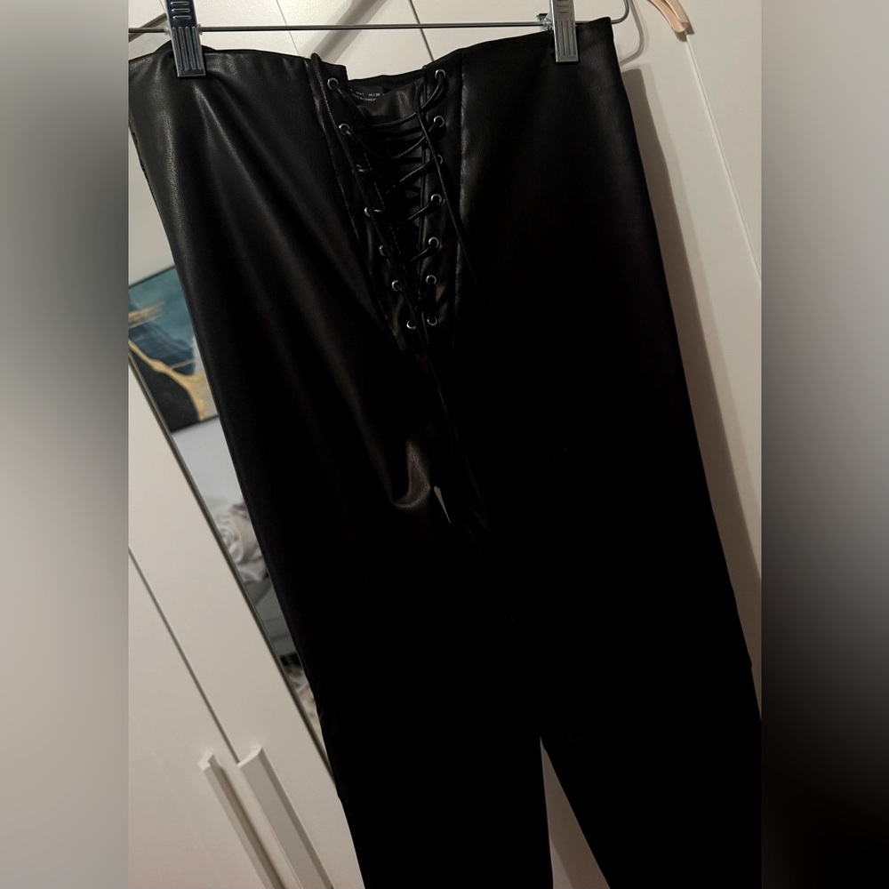 Black faux leather tie front Zara Leggings Size L